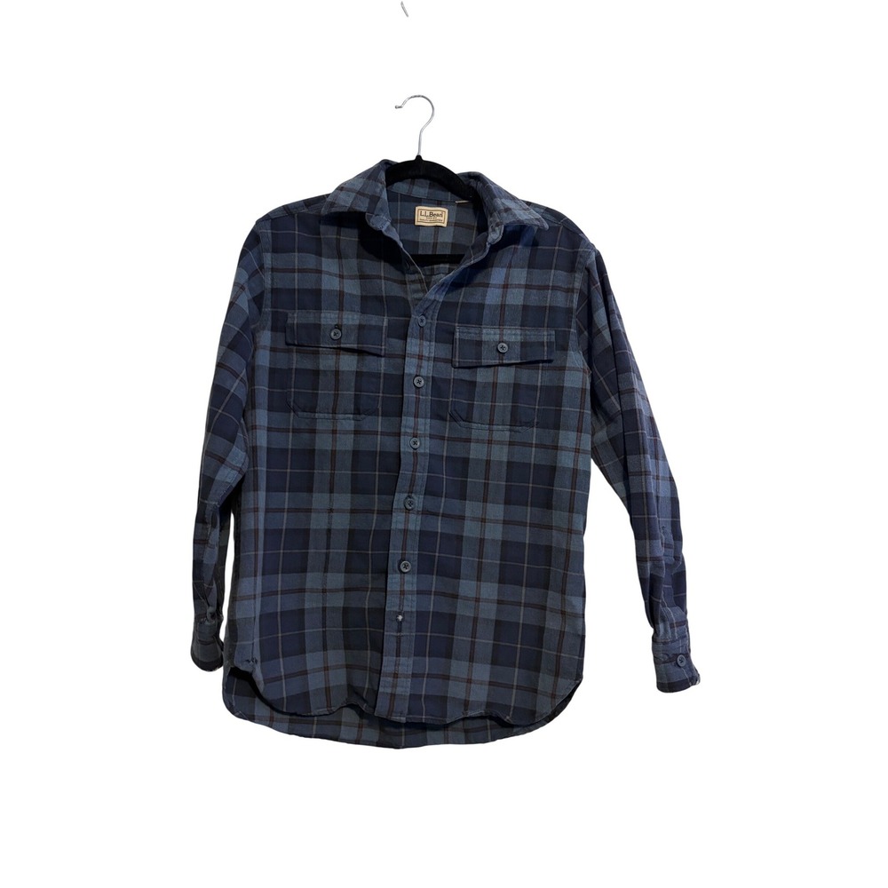 LL Bean Men's Plaid Flannel Long Sleeve Button Up Shirt Blue Gray